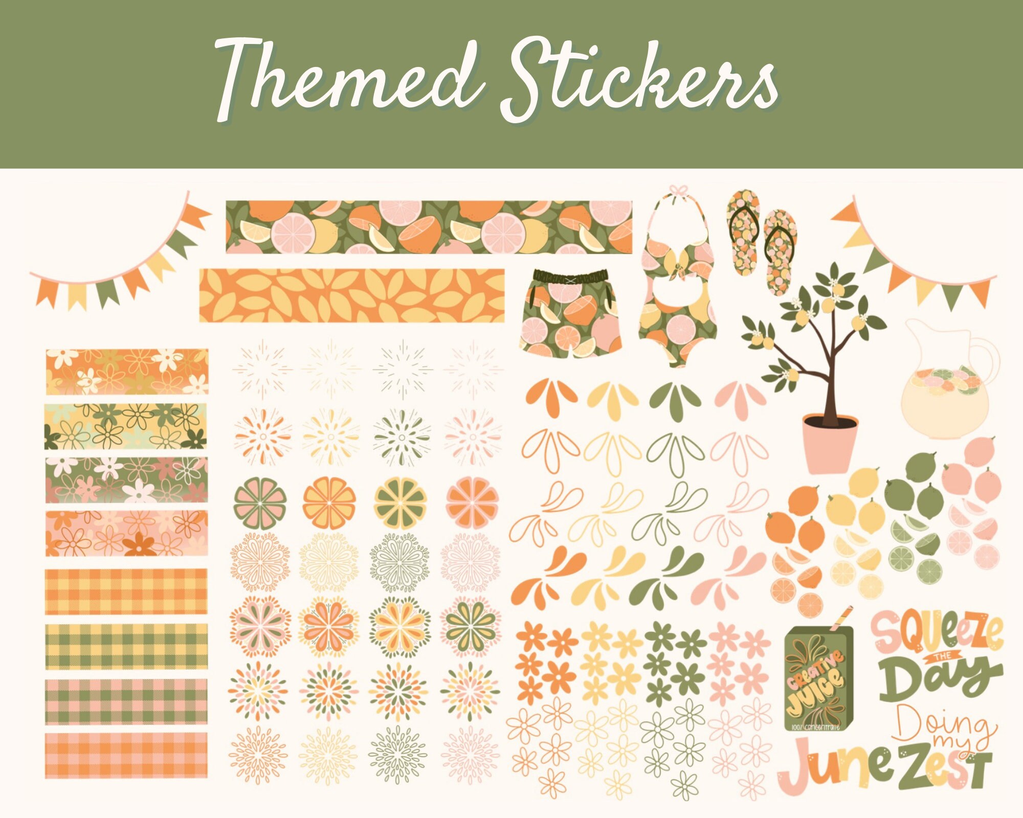 487 Citrus-ly Cute Digital Stickers Set June | Pre-cropped