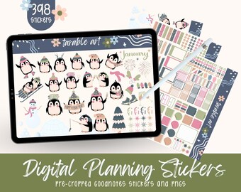 Pinguin Neujahr Digitale Aufkleber: Goodnotes Planer PNG Set