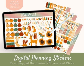 Autumn Sunflower Digital Stickers: Woodland Planner Set (PNG, Goodnotes)