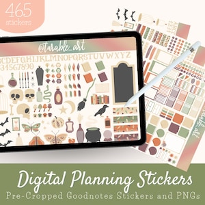 Spooky Apothecary Digital Planning Stickers for October, 465 Pre-Cropped Goodnotes Stickers PNGs for Journaling, Scrapbook, Digital Planners