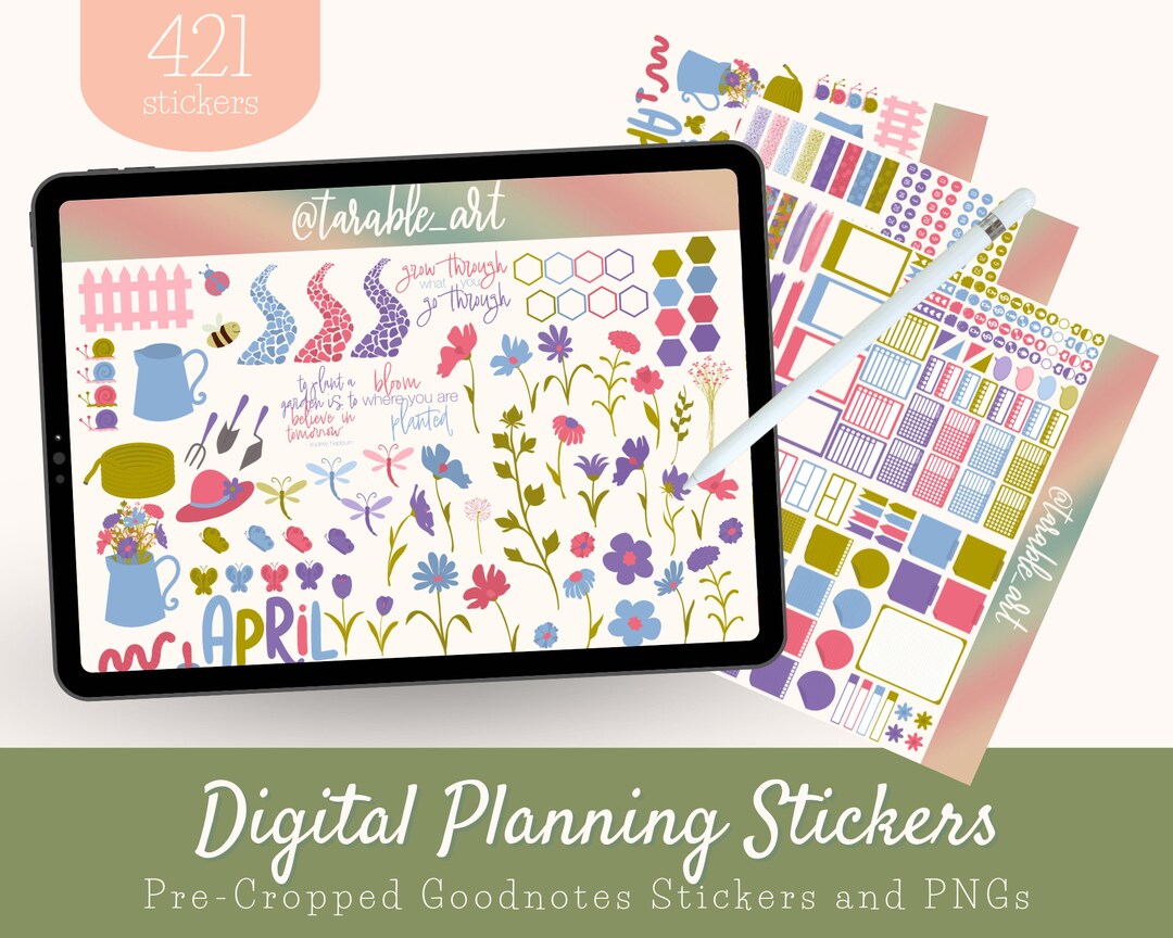 April Flower Garden Digital Planner Stickers: Pre-cropped Goodnotes PNG ...