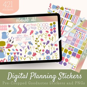 April Flower Garden Digital Planner Stickers: Pre-cropped Goodnotes PNG (421 Stickers)