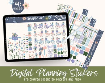 April Frühling Sticker: Fahrräder & Blumen (443 Aufkleber) (Digitaler Download)