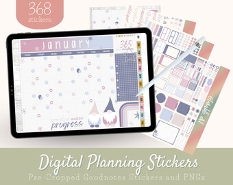 368 Digital Sticker Set for the New Year | Pre-cropped Digital Planner Stickers | PNGs Transparent Background | New Year Planning Stickers