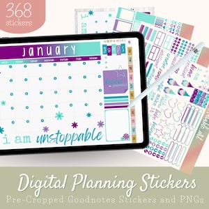 368 Digital Sticker Set for the New Year | Pre-cropped Digital Planner Stickers | PNGs Transparent Background | New Year Planning Stickers