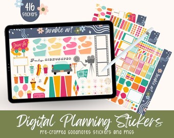 Vintage Autofilm Aufkleber: 50s Digital Planner Set (Goodnotes, PNG)