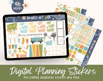 Vintage Autofilm Aufkleber: 50s Digital Planner Set (Goodnotes, PNG)