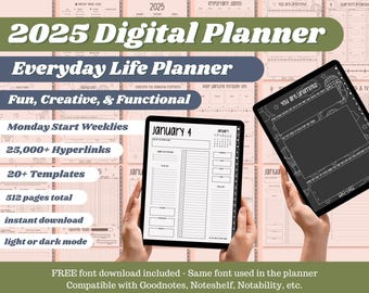 2025 Digital Life Planner Bundle: Light/Dark Mode | All in One Planning - Wellness, Books, Finances, Goals, Notebook, iPad for Goodnotes