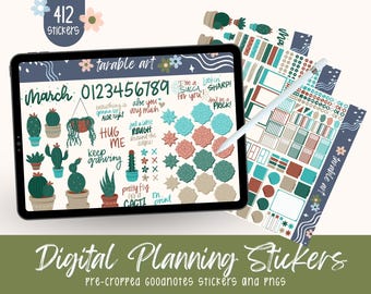 Kaktus Sukkulenten Digital Planner Sticker: Pre-cropped PNGs für Goodnotes (412)