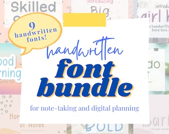 Handgeschriebenes Schriftenpaket, perfekt für Cricut, Studentennotizen, digitale Planung, einfache niedliche Handschriftschriftarten für Cricut-Projekte, Notizen machen