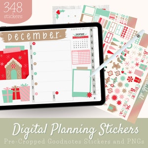 348 Digital Sticker Set for Christmas | Pre-cropped Digital Planner Stickers | PNGs Transparent Background | Vintage Christmas Stickers