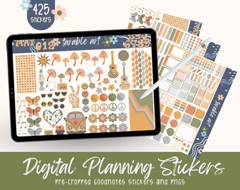 Retro Hippie Digitale Aufkleber: Blumenkind Goodnotes Planer (425 Aufkleber)
