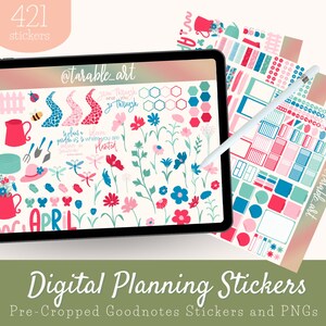 421 Stickers April Flower Garden | Spring Digital Stickers | Pre-cropped Digital Planner Stickers | Set 2
