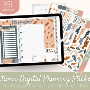 331 Digitales Sticker Set für Spätherbst | Vorgeschnittene digitale Sticker | PNGs Transparenter Hintergrund | Crisp Autumn Sticker Set