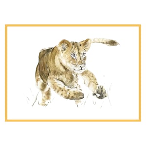 Lot de 5 cartes - cartes de voeux lionceau - peinture à la main - faune africaine - aquarelle originale - carte d'art Tusk Trust