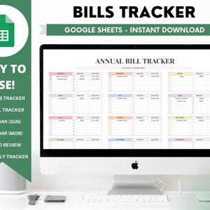 Annual Bills Tracker Spreadsheet, Monthly Custom Google Sheet Editable, Personal Finance Dashboard, Bills Calendar Template, Review Page