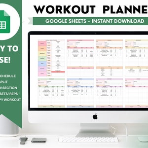 Workout Planner Spreadsheet, Google Sheets, Daily, Weekly, Fitness, Fitness Tracker, Split Training, Planner