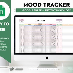 Mood Tracker Spreadsheet, Google Sheets, Quotidien, Hebdomadaire, Mensuel, Annuel, Modèle, Journal, Planificateur