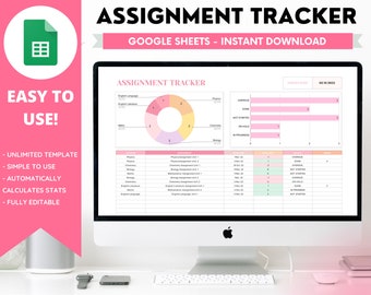 homework planner Assignment Tracker, Google Sheets, Spreadsheet, Homework Planner, Academic, Study Log