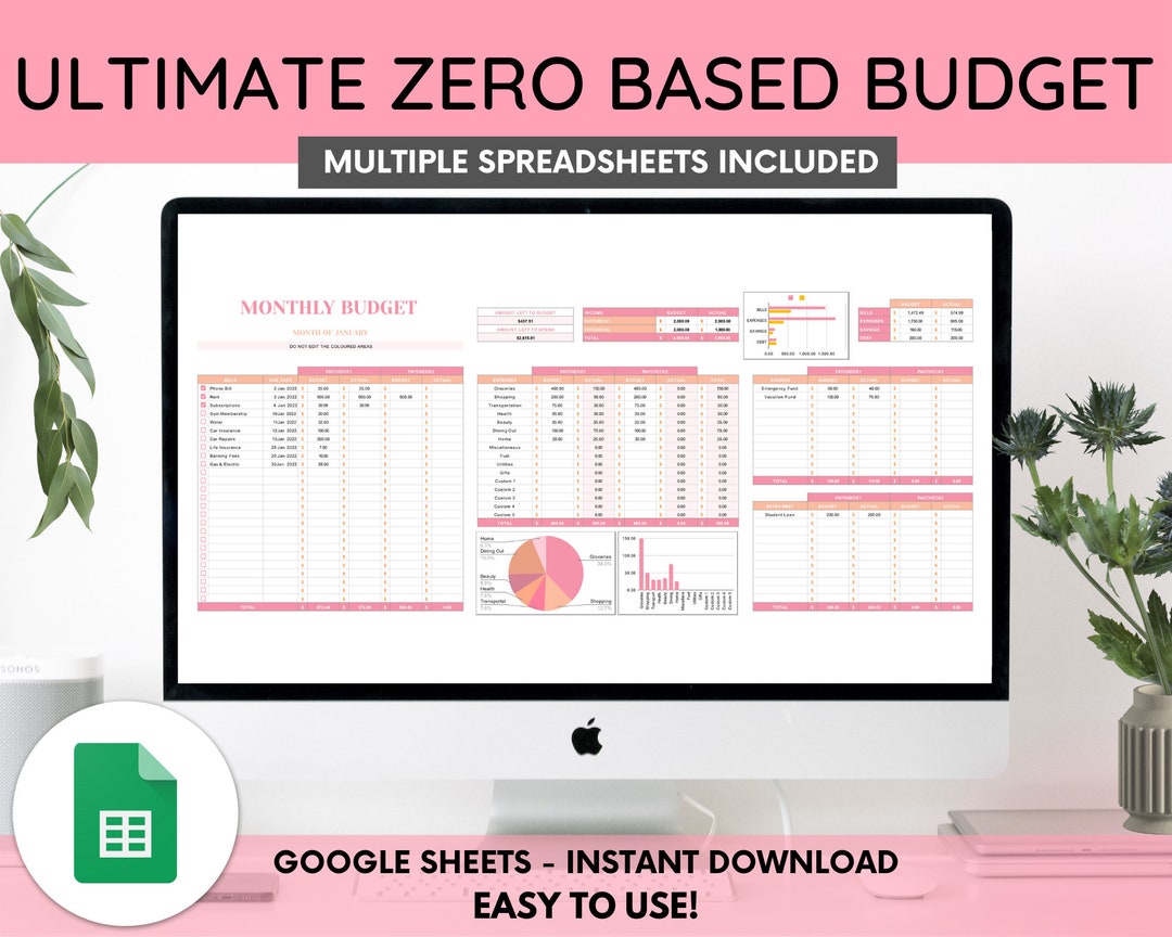 Ultimate Zero Based Budget Spreadsheet, Monthly Custom Google Sheet ...