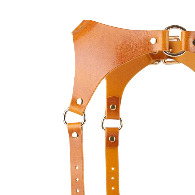 Amber Leather Suspender Harness Brown Garters Belt Premium Etsy