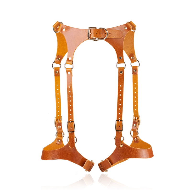 Amber Leather Suspender Harness Brown Garters Belt Premium Etsy