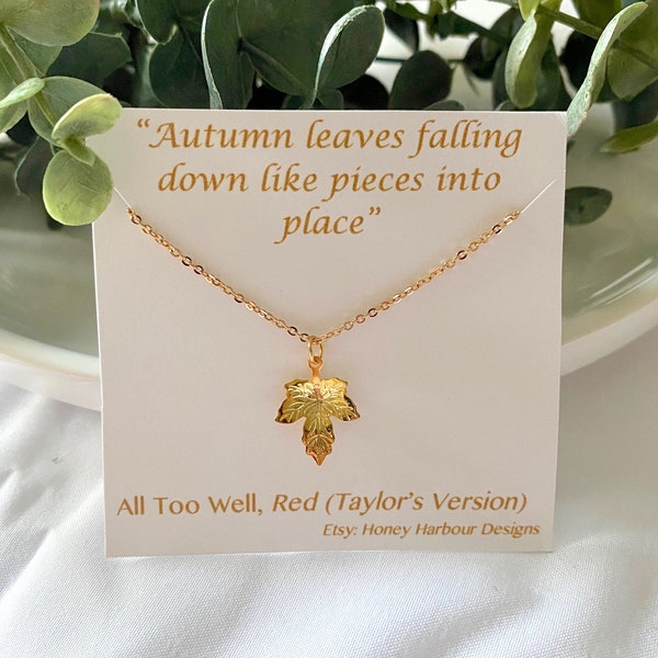 all too well gold leaf charm necklace, Taylor Swift inspired jewelry, gold dainty necklace, Christmas gift