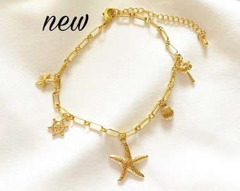 beachy charm anklet, 18k gold plated chunky chain