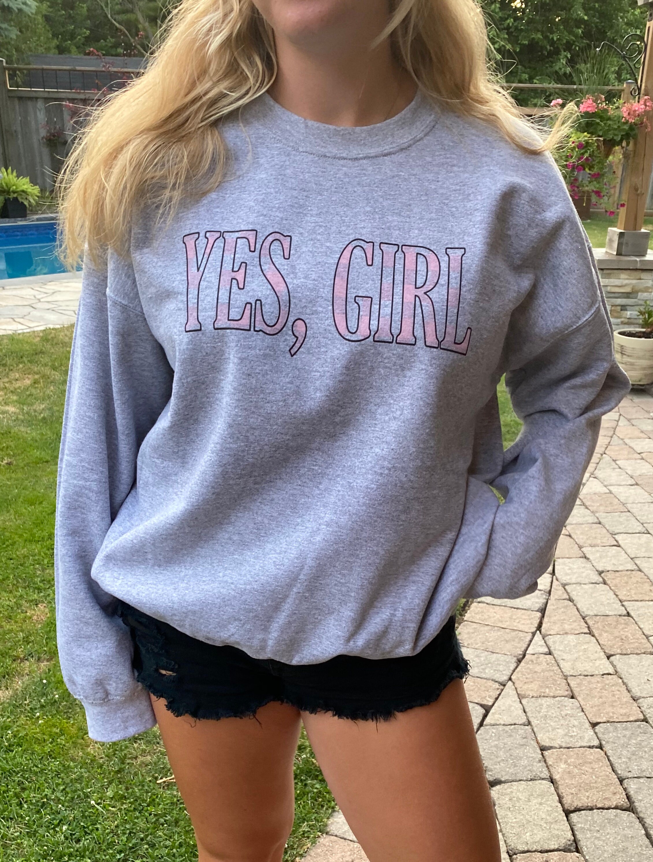 Yes Girl Pink Text Graphic Crewneck Oversized Sweatshirt Etsy