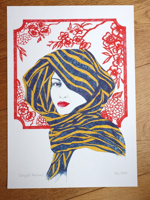 Art Print of a head study with Stripey scarf