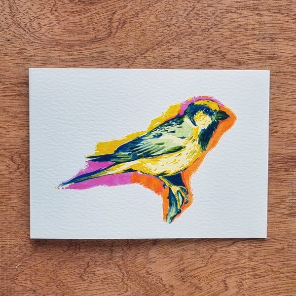 Blank card of a beautifully colored Tree Sparrow. Originally created using micron pen and colored Letraset Pro markers.