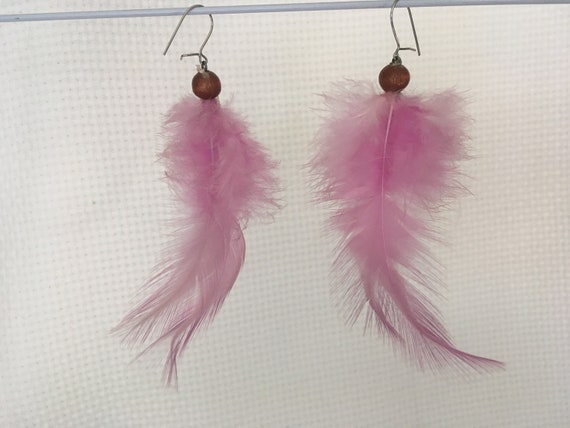 Vintage 80s Purple Feather Earrings, Soft Lavende… - image 5