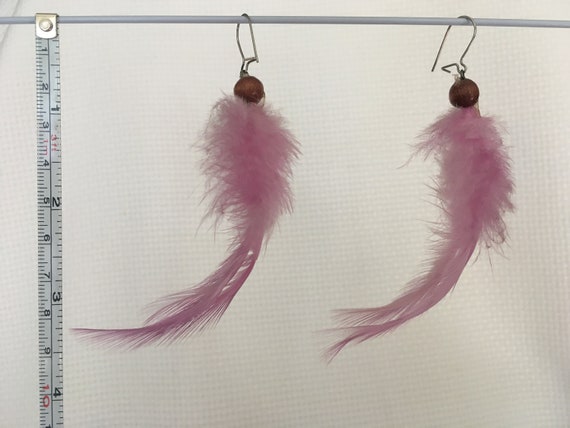 Vintage 80s Purple Feather Earrings, Soft Lavende… - image 7