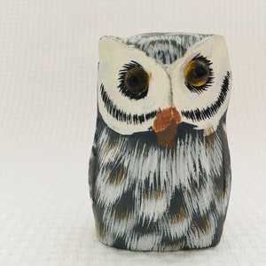Small Vintage Hand Painted Hand Carved Wooden Owl Figurine