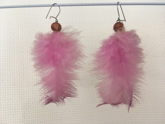 Vintage 80s Purple Feather Earrings, Soft Lavende… - image 4