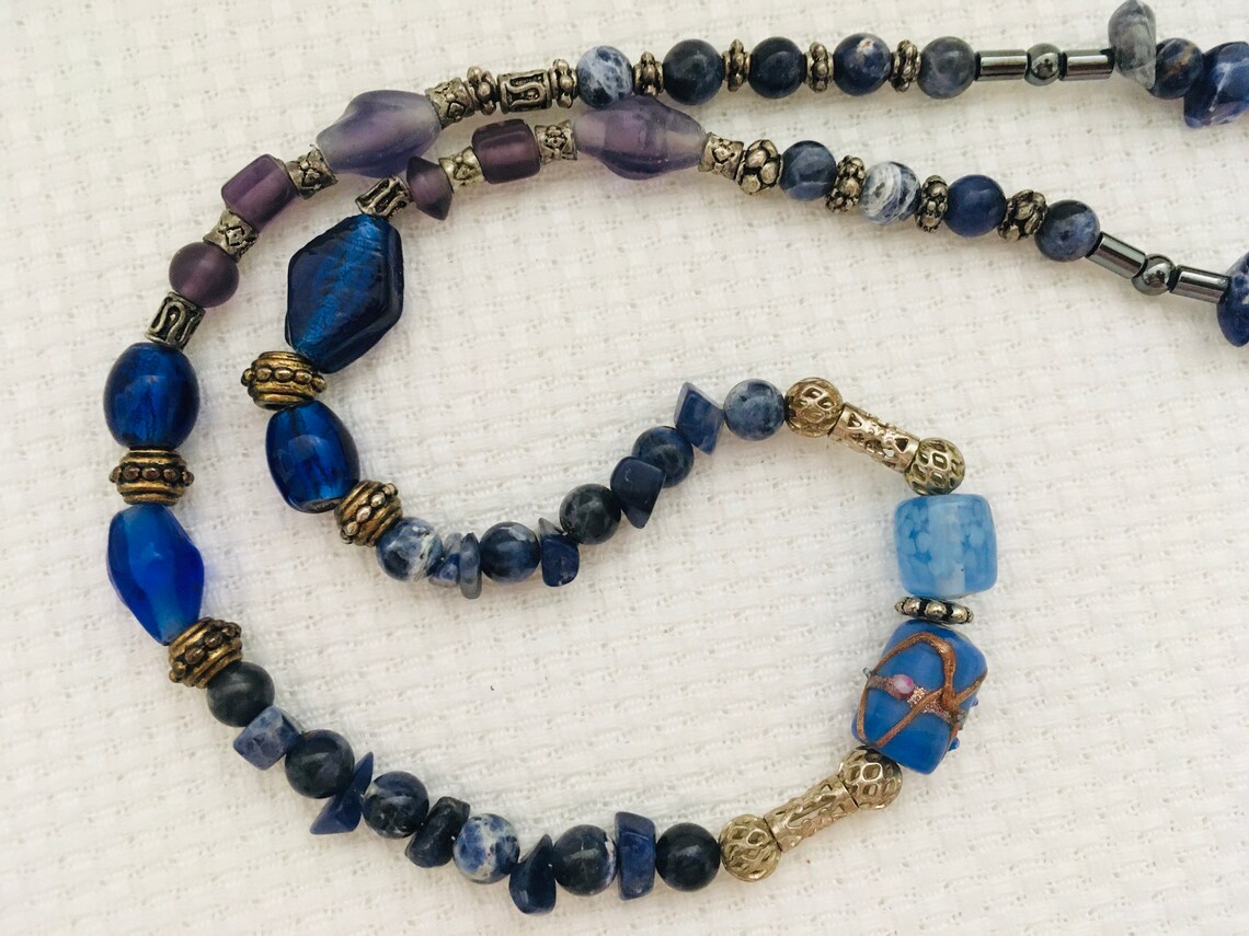 Vintage Cobalt Blue Venetian Lampwork Glass Bead & Sodalite - Etsy