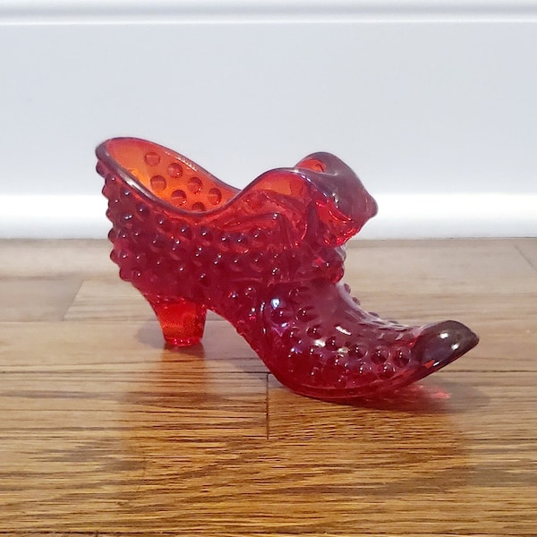 Fenton Red Hobnail Glass Cat Head Shoe Collectible Gift