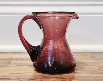 Purple Amethyst Crackle Glass Mini Pitcher Creamer or Vase