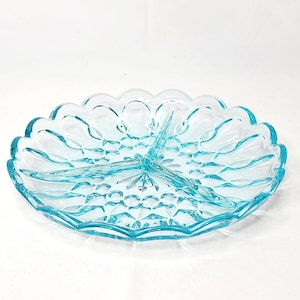 Anchor Hocking Fairfield Light Blue 3 Part Glass Relish Tray