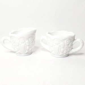 McKee Toltec Milk Glass Creamer and Sugar Bowl