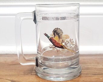 Pheasant Design Handled Glass Beer Lager Tankard oversize pint 600ml Gift 268 