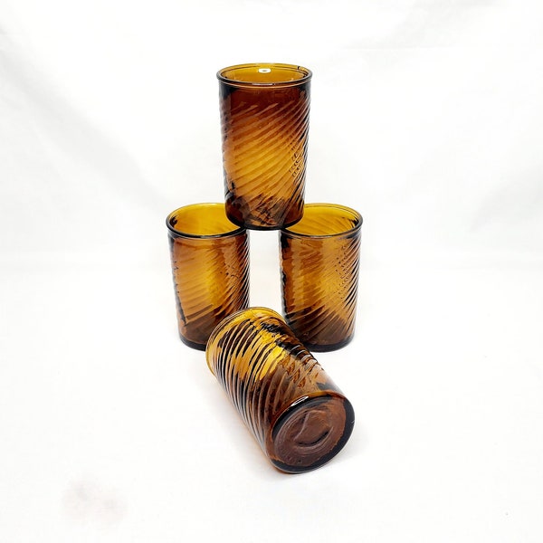 Hand Blown Mexico Amber Swirl Small Juice Glasses Set of 4