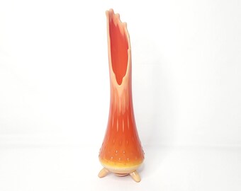 LE Smith Bittersweet Hobnail Drip Slag Glass 3 Toed Swung Vase
