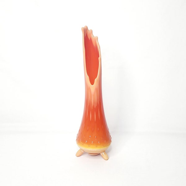 LE Smith Bittersweet Hobnail Drip Slag Glass 3 Toed Swung Vase