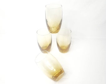Tiara Gold Swirl Tumblers Libbey Set of 4 1960s Amber Barware Glasses