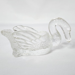 Vintage Clear Glass Swan Salt Cellar Trinket Dish – Mid-Century Accent Piece