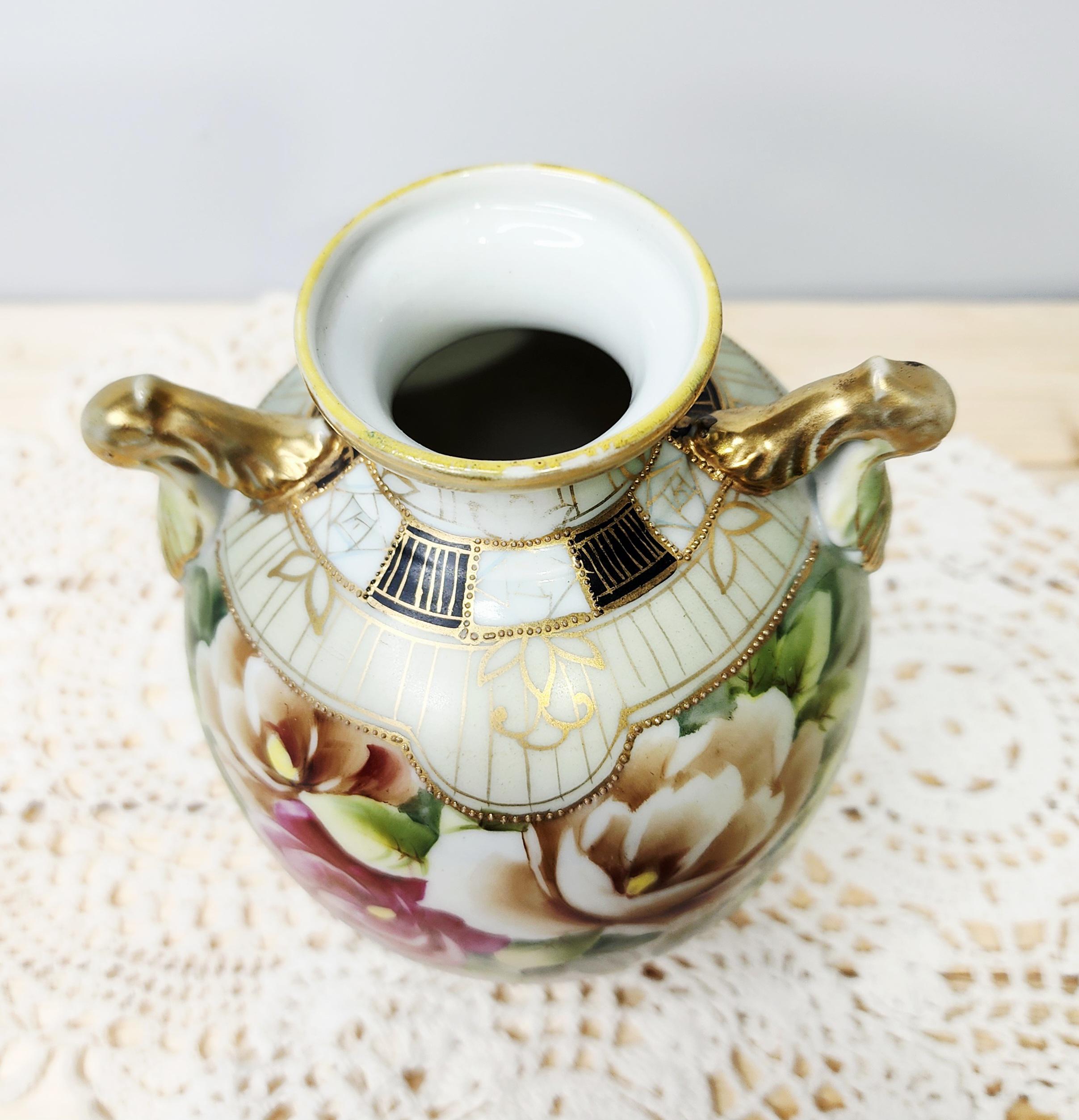 Beautiful Nippon Hand Painted Vase With Gold Accents - Imperfect - Etsy