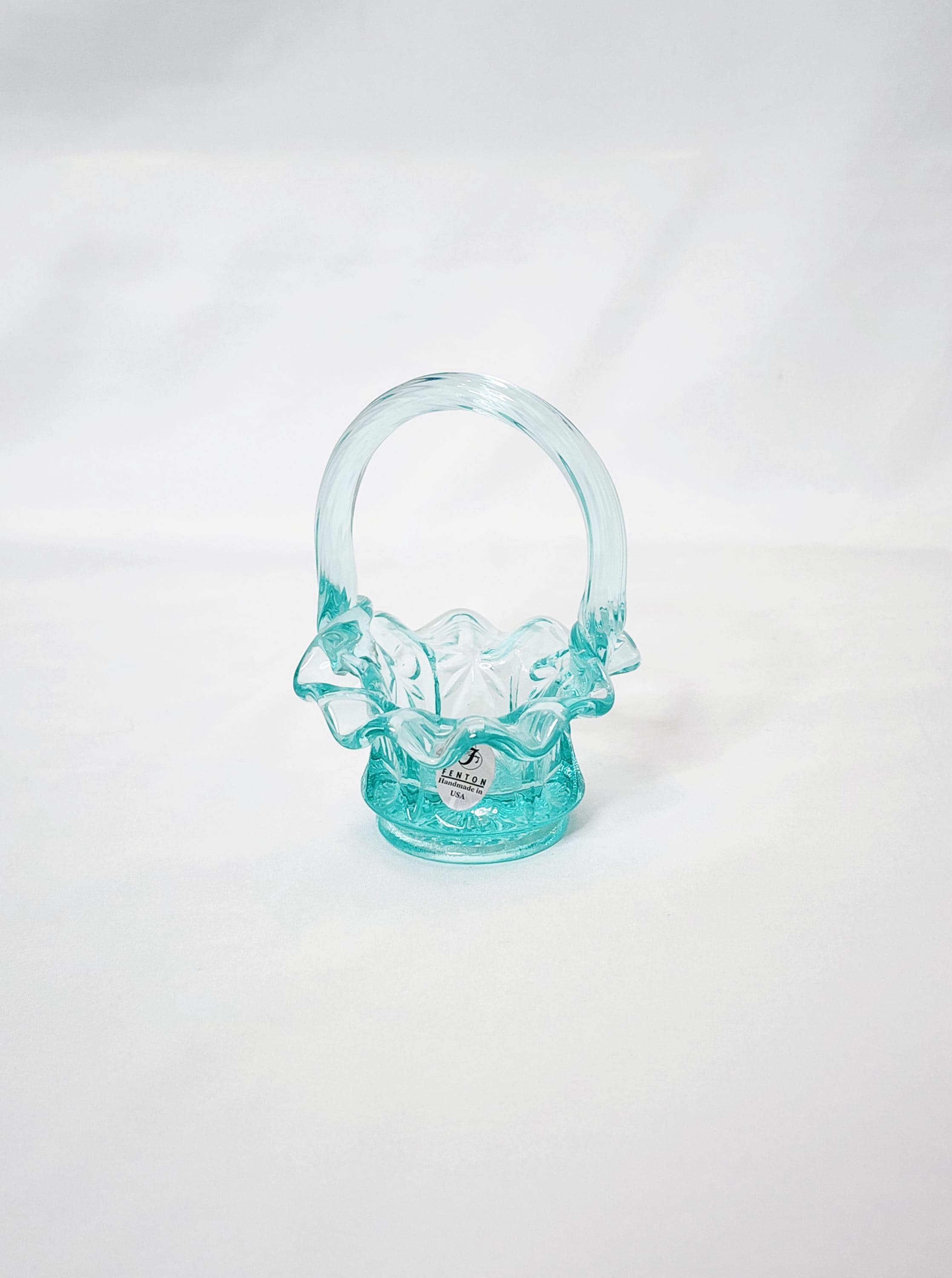 フェントン アクアグリーン デイジー＆ボタン イリデセントグラス ミニバスケット フェントン アクアグリーン デイジー＆ボタン イリデセントグラス ミニ