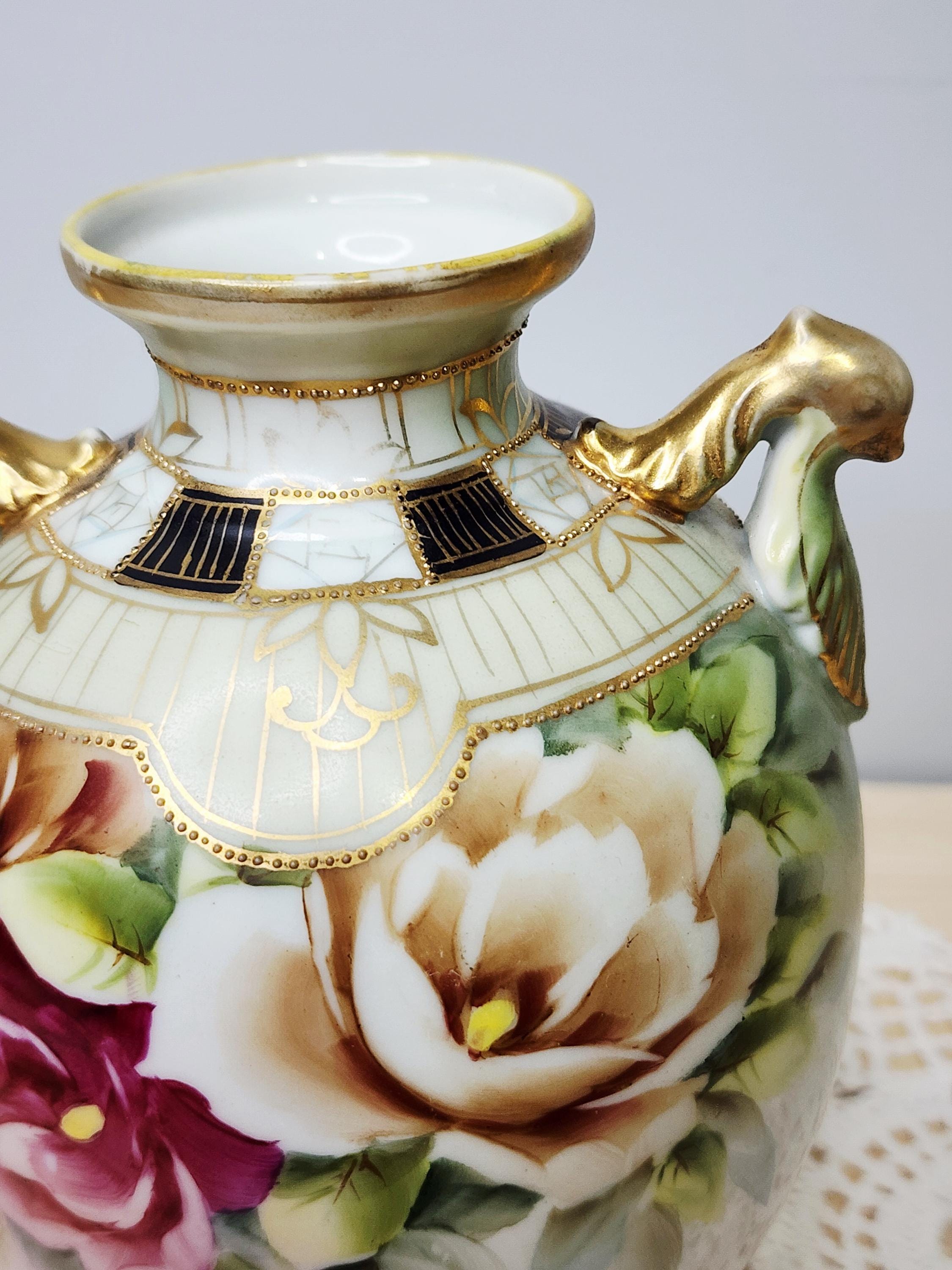 Beautiful Nippon Hand Painted Vase With Gold Accents - Imperfect - Etsy