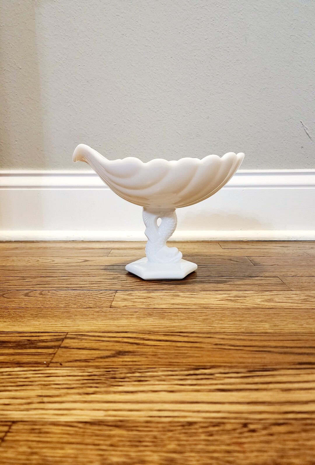 Westmoreland Milk Glass Koi Dolphin Shell Compote Pedestal Candy Dish Etsy